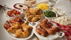 close up of food on a buffet in Silver Dollar City in Branson, Missouri, USA